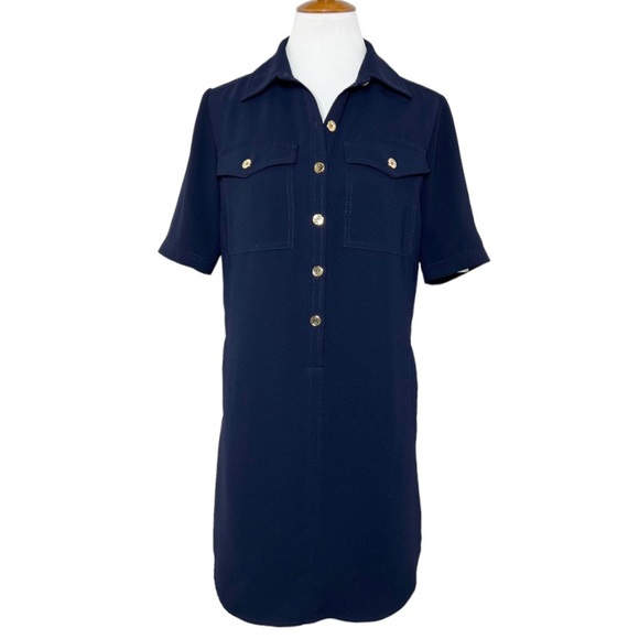 Trina Turk Dresses & Skirts - Trina Turk Navy Blue Short Sleeve Henley Buttondown Tunic Shift Shirtdress